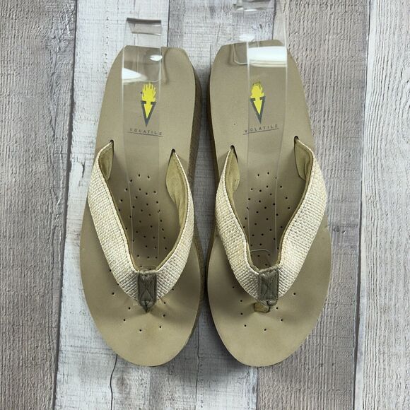 Volatile Women's Island Wedge Platform Sandals Raffia Thong Flip Flop Tan Size 8 - Picture 6 of 16